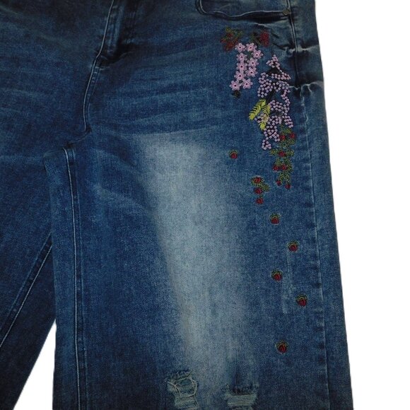 W.A.Y Wonderful And Young Distressed & Embroidered Denim Jeans Size 14 Raw Hem - Picture 8 of 10